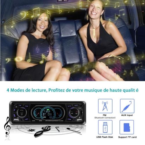 Autoradio Bluetooth USB, Lifelf Radio Voiture Récepteur avec Lecteur MP3  WMA FM Télécommande, Deux USB Port, Soutien iOS, Android (Non Lecteur