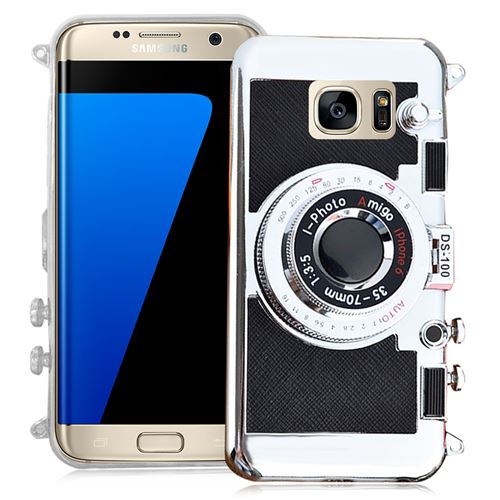 Coque Silicone TPU motif appreil photo élégant, support vidéo + mirroir pour Samsung Galaxy S7 edge G935F - NOIR