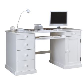 Bureau Gamer Blanc 1 Porte 5 Tiroirs - L 141 x l 70 x H 77 cm - 1