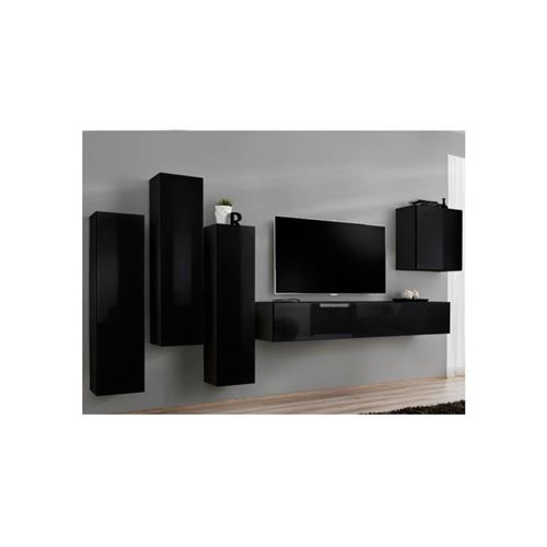 Ensemble meuble salon SWITCH III design, coloris noir brillant.