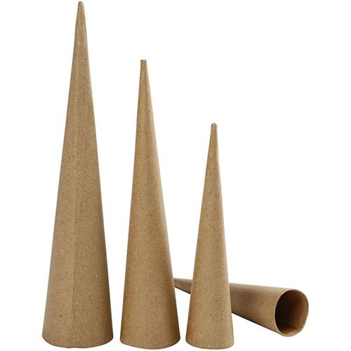 Creotime cônes papier-mâché 20-25-30 cm marron 3 pièces