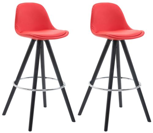Lot de 2 Tabourets de Bar Franklin Similicuir entièrement rembourré avec piétement ronds , Rouge/Bois de chêne Noir