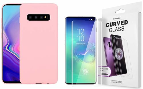 Coque Souple Silicone Pour Samsung Galaxy S10 Plus Rose + Verre Trempé Anti chocs et Rayures Vitre de Protection Little Boutik®