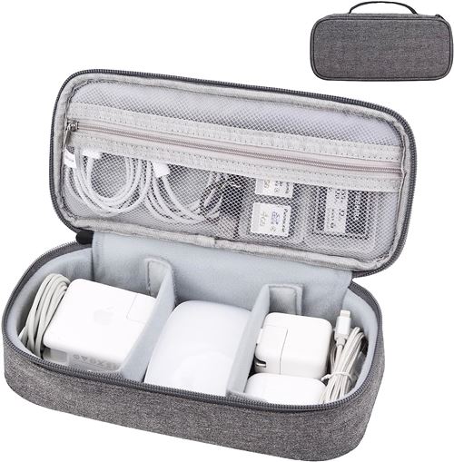 Sac de Voyage Étui de rangement gris foncé pour Chargeur Apple, accessoires câbles ,cordons, disque dur externe, banque d'alimentation portable