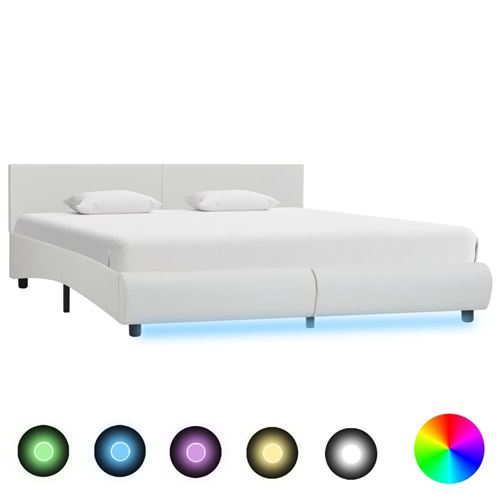 Cadre de lit avec LED Blanc Similicuir 180 x 200 cm 