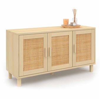 Buffet bas vintage 113 cm ELIN 3 portes effet naturel cannage - 1