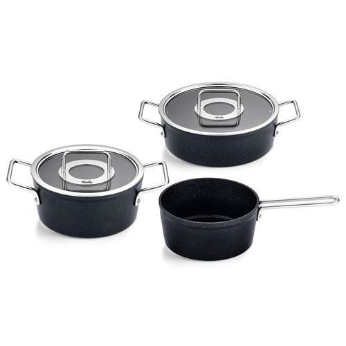 FISSLER Kochtopf Set 3tlg. mit Stielkasserolle ADAMANT Antihaft/Schwarz schwarz