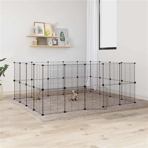 vidaXL Huisdierenkooi met deur 36 panelen 35x35 cm staal zwart3114045