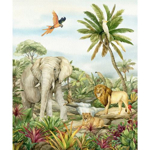 AG ART Papier peint Animaux de le jungle en couleurs 225 x 270 cm