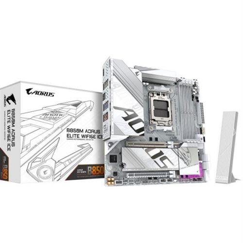 Gigabyte Aorus B850m Elite Wifi6e Ice - Carte-Mère - Micro Atx - Socket Am5 - Amd B850 Chipset - Usb-C 3.2 Gen 2X2, Usb-C 3.2 Gen2, Usb 3.2 Gen 1, Usb 3.2 Gen 2 - Bluetooth, 2.5 Gigabit Lan, Wi-Fi 6E - Carte Graphique Embarquée (Unité Centrale Requise) -
