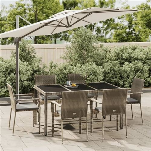 Vidaxl Gris Ensemble À Manger Jardin 7 Pcs - Image 2