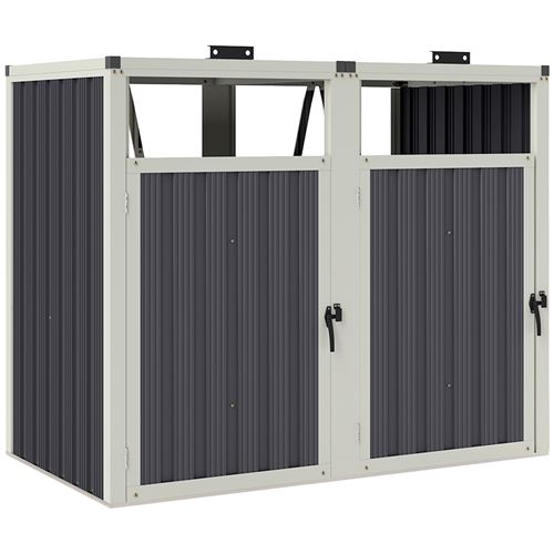 Cubierta Outsunny para 2 contenedores de basura de 240L, cubierta exterior para contenedores, puertas con asas, tapas elevadas ° acero galvanizado, 146x81 x cm, gris oscuro