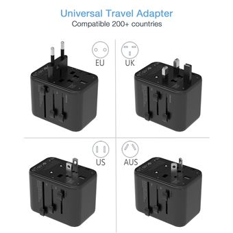 TESSAN Adaptateur Prise Americaine USA Canada France Adaptateur de Voyage,2  USB, Europe Francaise FR 2 Broches vers US 3 Broches