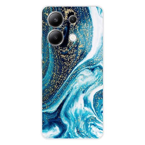 Coque en silicone imprimée compatible Xiaomi Redmi Note 13 4G Marbre Bleu Pailleté