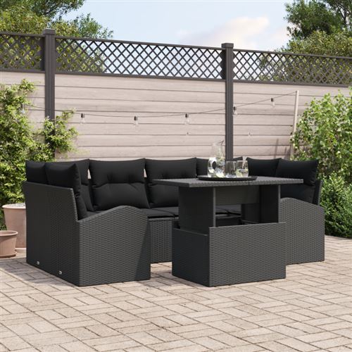 Non Communiqué Noir Ensemble De Canapé De Jardin 7 Pièces Avec Coussins Poly Rattan