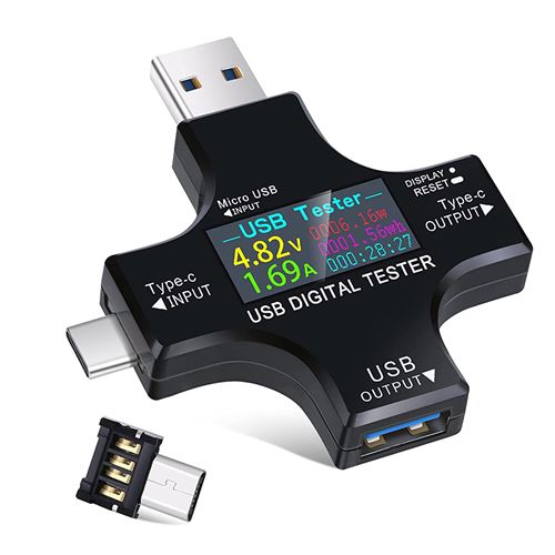 Non Communiqué Noir Multimètre De Testeur Wabecil,Usb 3.0 Voltmètre Ampèremètre Tension Courant Compteur ,6*6*1.1Cm