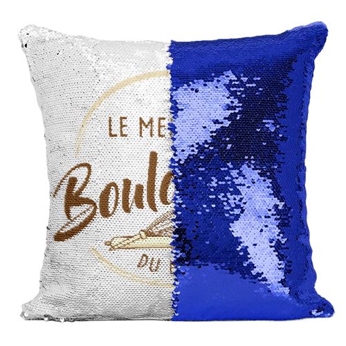 Fabulous Housse de Coussin à Sequin - Paillettes Bleu Le Meilleur Boulanger du Monde [40 x 40 cm]