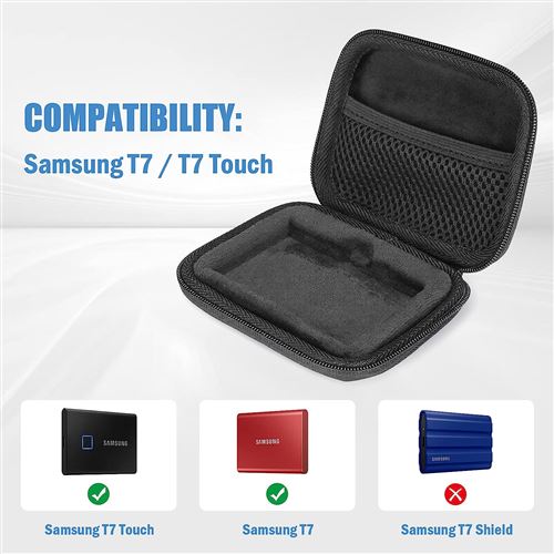 Étui pour Samsung T7/ T7 Touch Portable SSD avec 2 Attaches Housse de  Protection SM Disque Dur Externe 250 Go, 500 Go, 1 to et 2 to Antichoc avec  Proche Filet pour