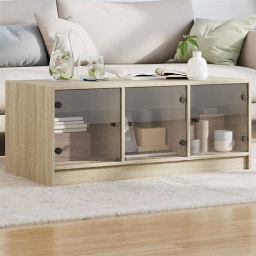 vidaXL Table basse avec portes en verre chêne sonoma 102x50x42 cm