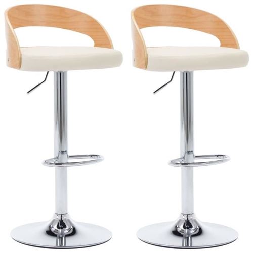 vidaXL Tabourets de bar 2 pcs Crème Similicuir et bois courbé