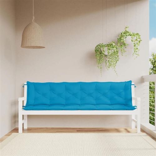 vidaXL Lot de 2 Coussins de Banc de Jardin, Revêtement de Banc avec Jeux de Cordes, Coussin d'Extérieur Imperméable, Bleu 361739