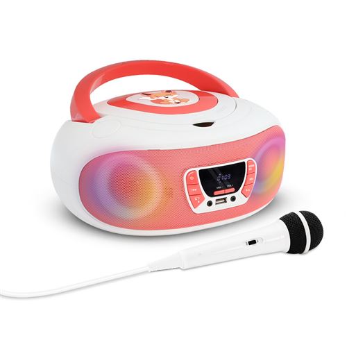 Mooov 477409 Lecteur CD Kino karaoké avec micro, effets lumineux et radio FM - Blanc Rose