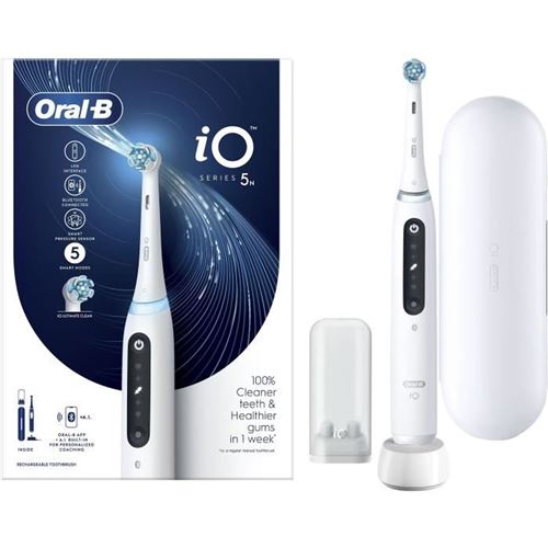 Oral-b io 5n - avec etui de voyage - blanche - brosse à dents électrique connectée