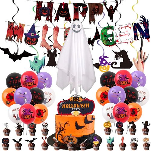 Ensemble de Ballon Halloween Decoration FONGWAN Article de Fête Bannière Crâne Citrouille Guirlande De Papier - A