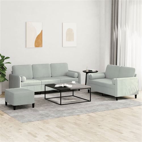 Non Communiqué Gris Clair Vidaxl Ensemble De Canapés 3 Pcs Avec Coussins Velours3202044