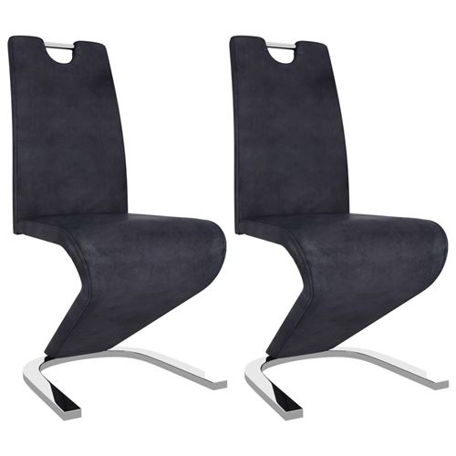 vidaXL Chaises à dîner avec forme de zigzag 2 pcs Gris Similicuir daim