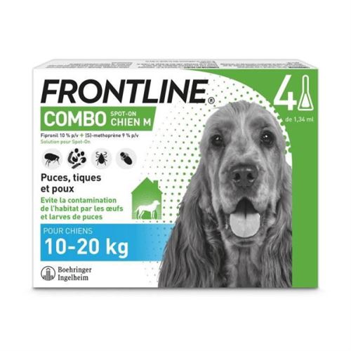 Comparer les prix de FRONTLINE 4 Pipettes Combo Chien M 10 a 20 kg Puces tiques et pou