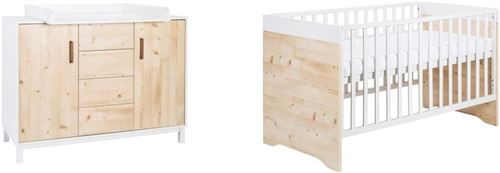 Timber Pinie Ensemble de lit pour enfant, panneaux latéraux et commode à langer Marron