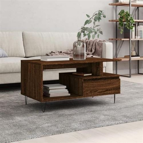 Vidaxl Marron Table Basse Chêne 90X49x45 Cm Bois D'ingénierie 831027 - Image 3