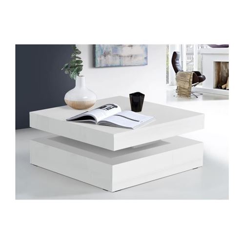 table basse plateau rotatif - carré blanc brillant - 78 x 78 x 36 cm