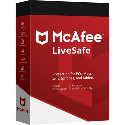 Logiciel antivirus à télécharger McAfee LiveSafe Unlimited 2021 - 10 appareils - 1 an