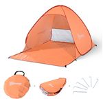 Abri de plage tente de plage pliable pop-up automatique instantané protection UV fenêtre arrière grand tapis de sol orange