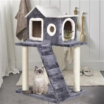 Arbre A Chat Centre D Activite Avec Une Echelle Et Tour A Chats Facile A Monter Et A Descendre 60x45xcm Gris Paniers Et Mobilier Pour Chat Achat Prix Fnac