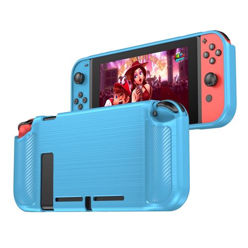 Coque en TPU fibre de carbone brossé souple bleu pour votre Nintendo Switch