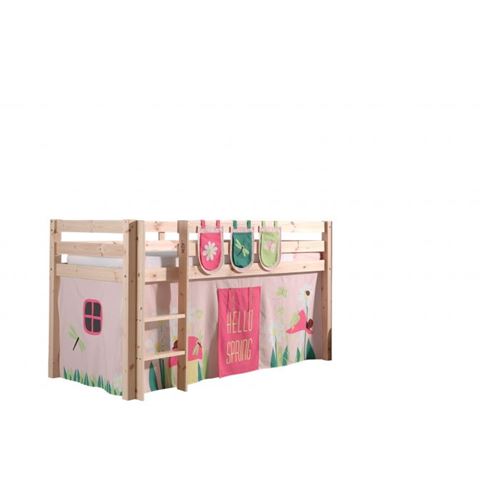 Vipack PINO Lit Compact Pin Massif Naturel + Rideau de lit Spring + 3 Pochettes Spring