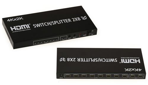 Switch Splitter HDMI - 2 entrées vers 8 sorties Résolution 4K (2160x3840)
