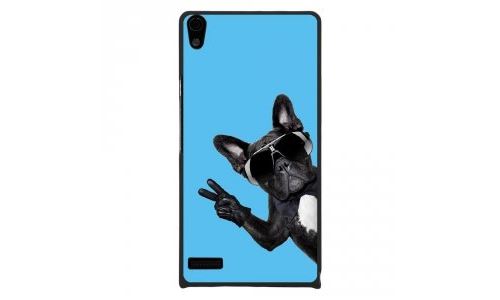 Coque rigide pour Huawei Ascend P6 avec impression Motifs chien à lunettes sur fond bleu