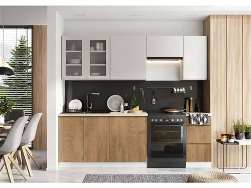 BOBOCHIC Cuisine complète BINAKA 240 cm Gris clair mat et Chêne