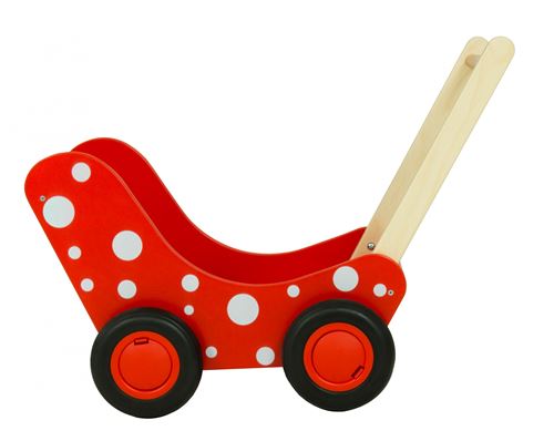 Van Dijk Toys - Poppenwagen - Rood met witte stippen