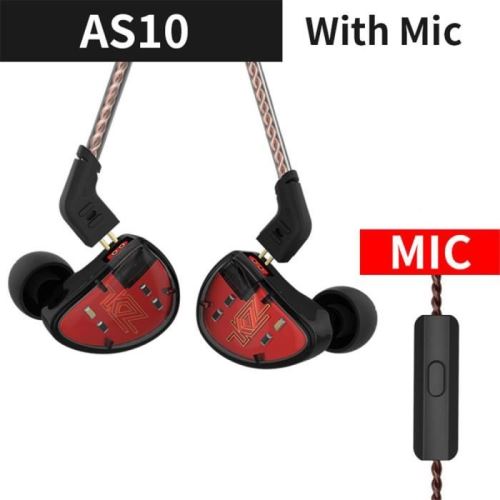 Casque KZ As10 5Ba Hifi Stéréo Intra-Auriculaires Haute Résolution 0,75 Mm avec Câble À 2 Broches,Cinq Drivers D’Armature avec micro rouge