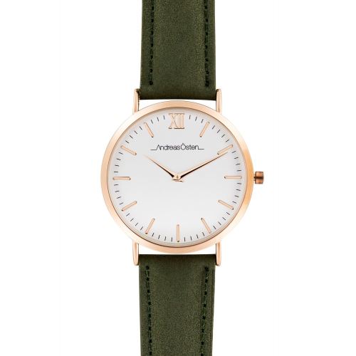 Montre Femme Andreas Osten Cadran 36mm En Steel Blanc Et Bracelet Gris En Cuir AO-112