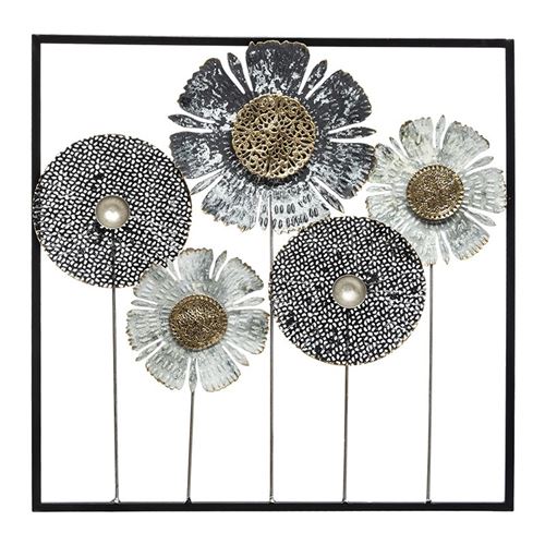 Atmosphera Noir Déco Murale Métal Fleurs 50X50