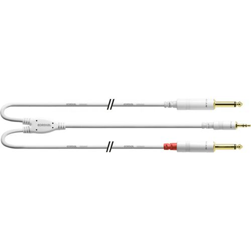 Cordial CFY1.5WPP-LONG-SNOW - Câble bretelle mini jack mâle stéréo - 2 jacks mâles mono Y long 1,5 m blanc