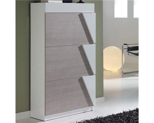 Meuble à chaussures moderne couleur bois clair et blanc TALANO - L 74 x P 29 x H 129 cm