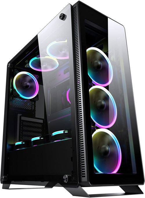 Sahara P35 Noir Verre Trempé Mid Tour PC Gaming Case avec 4 x Turbo Pirate 12 cm True RGB cas ventilateurs