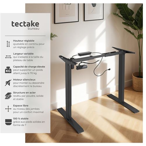 Tectake Bureau Assis Debout Pietement 3 Fonctions 1 Moteur Noir Achat Prix Fnac